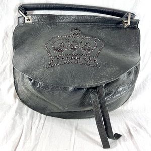 ROCK DE GOTH Authentic Black Leather Studded Crown Satchel Bag